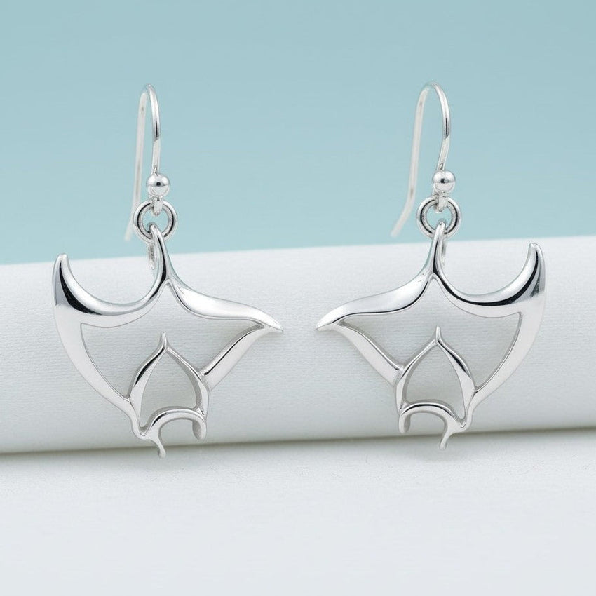 Manta Ray Drop Earrings – "Big Ray" – Sterling Silver