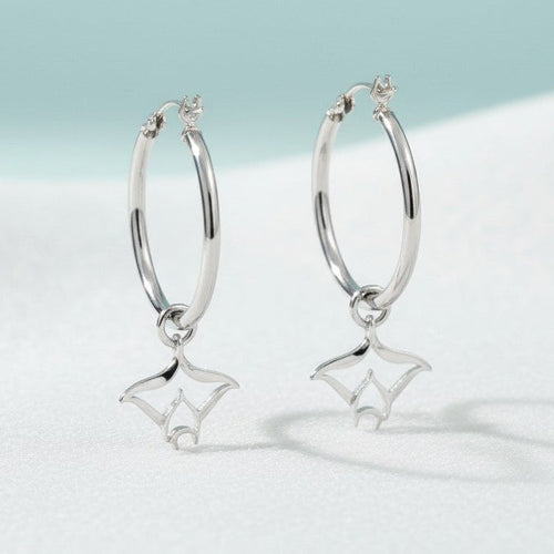 Manta Ray Hoop Earrings – “Big Ray” – Sterling Silver