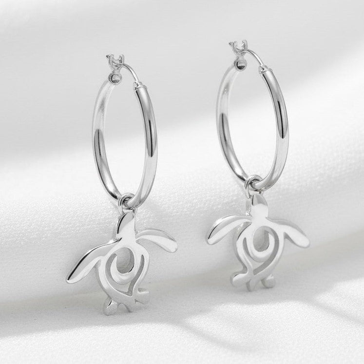 Sea Turtle "Honu" Hoop Earrings – Ocean Traveler Collection – Sterling Silver