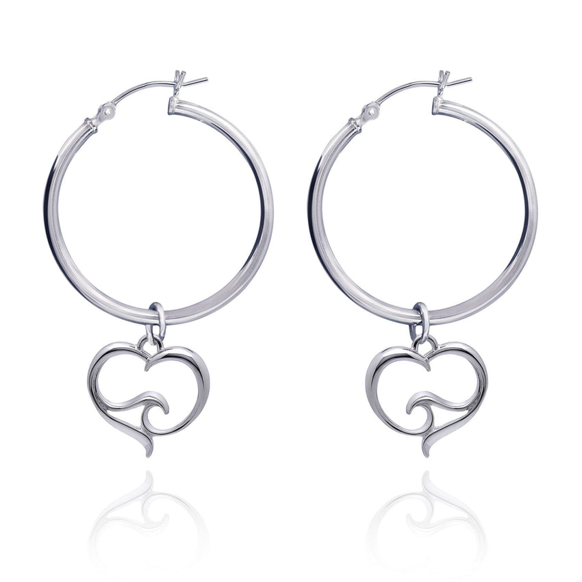 Ocean Wave Heart Hoop Earrings – Ocean Wave Heart Collection - Sterling Silver
