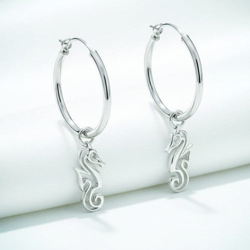 Seahorse Hoop Earrings – "Polo" - Sterling Silver
