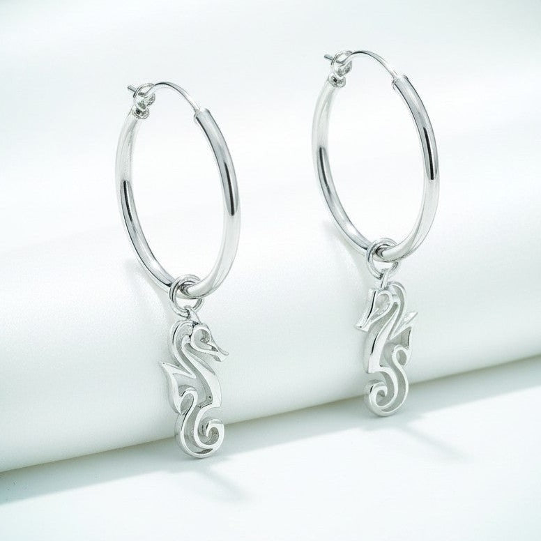 Seahorse Hoop Earrings – "Polo" - Sterling Silver